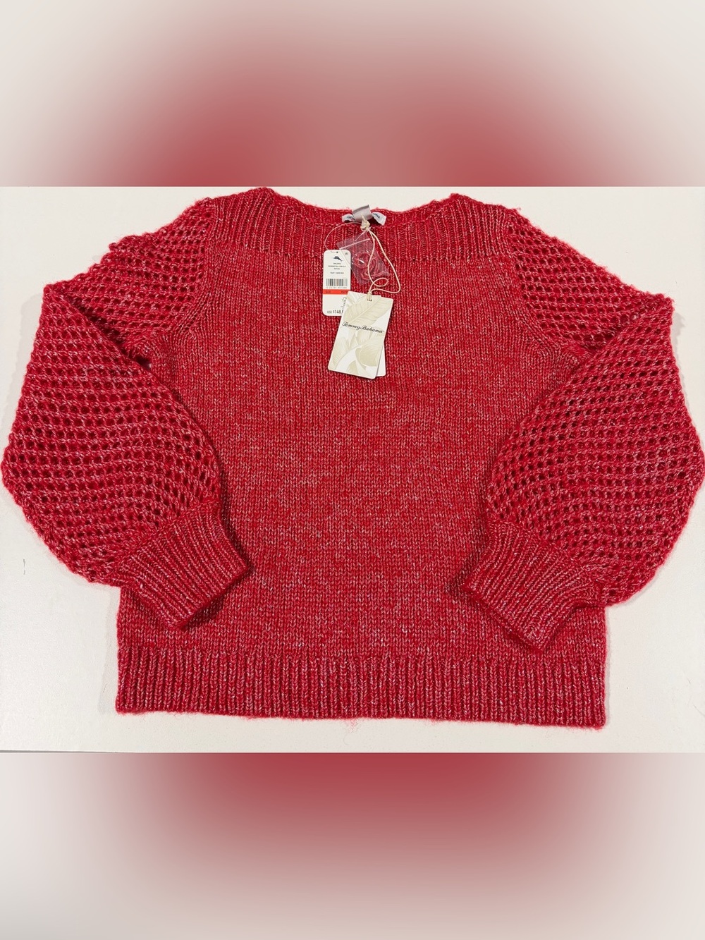 NWT $148 Tommy Bahama Shimmer Balloon Sleeve Bateau Sweater, Size XS